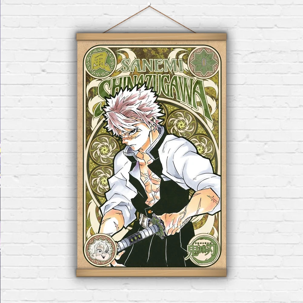 Anime Manga Kamado Tanjirou Japan Nezuko Wall Poster Canvas Painting Solid Wood Hanging Scroll for Demon Slayer