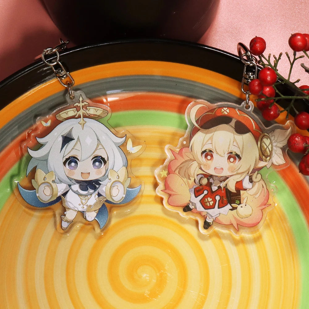 Anime Impact Cosplay Chibi Hutao Xiao Ganyu Keychain Venti Albedo Cute Character Car Pendant Fans Collection Props