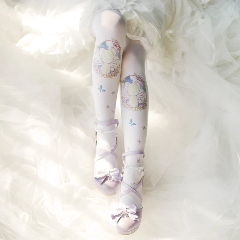 Anime CERBERUS cartoon Card Captor SAKURA Lolita Japanese sweet loli girl cherry print stockings cute lolita soft girl COS socks