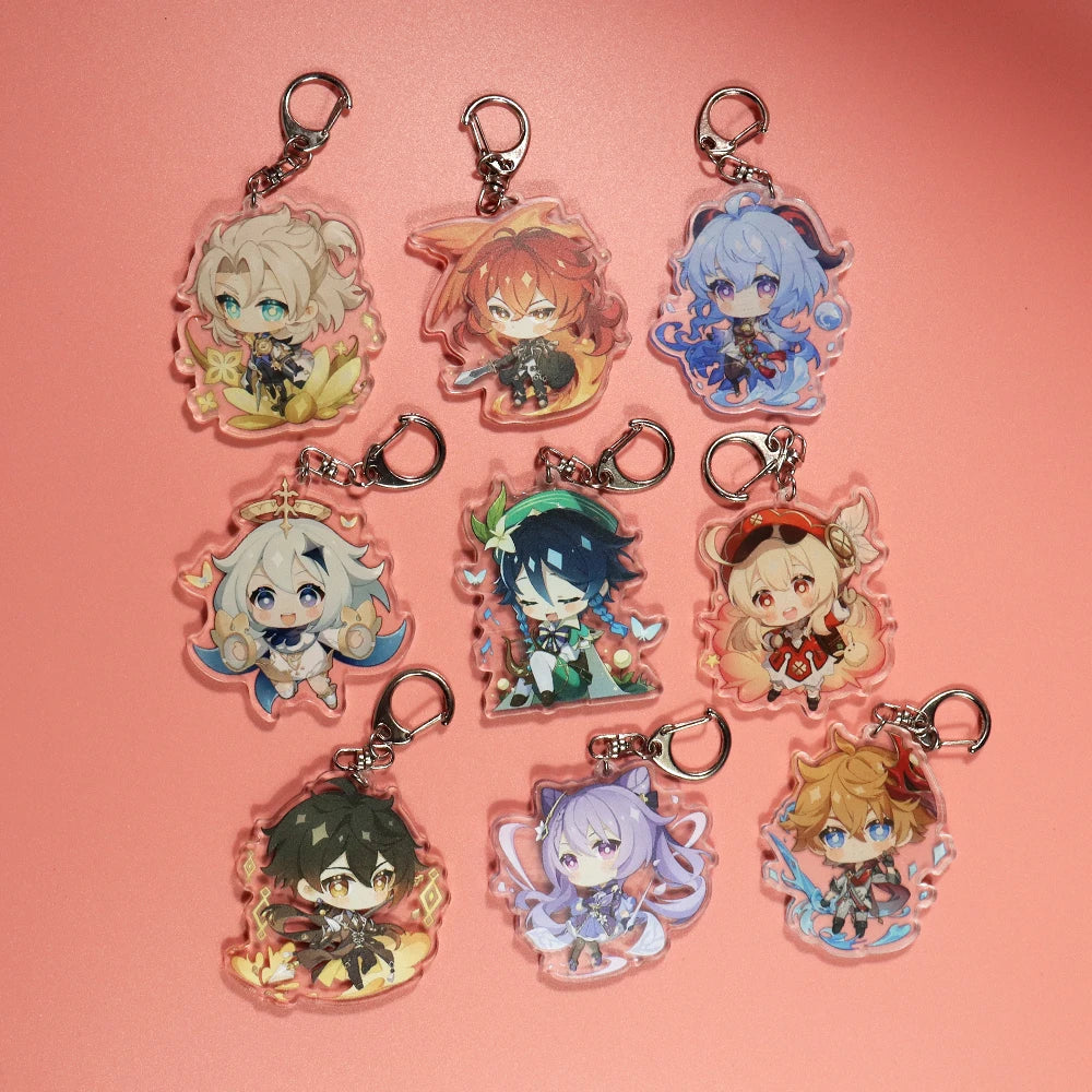 Anime Impact Cosplay Chibi Hutao Xiao Ganyu Keychain Venti Albedo Cute Character Car Pendant Fans Collection Props