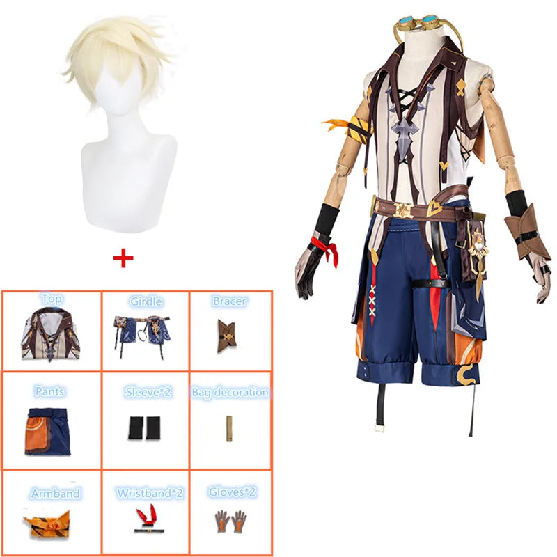 Game Genshin Impact Bennett Cosplay Costume Suit Men Uniform Halloween Costumes Top Pants Glasses Outfits Accessories