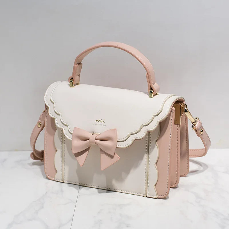 Bow lace  small square bag lolita one shoulder slung female soft girl  student lolita handbag JK uniform cosplay anime cute bag