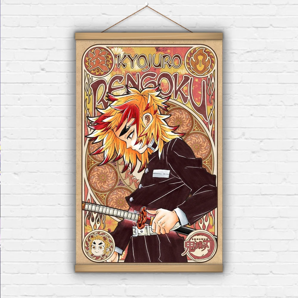 Anime Manga Kamado Tanjirou Japan Nezuko Wall Poster Canvas Painting Solid Wood Hanging Scroll for Demon Slayer