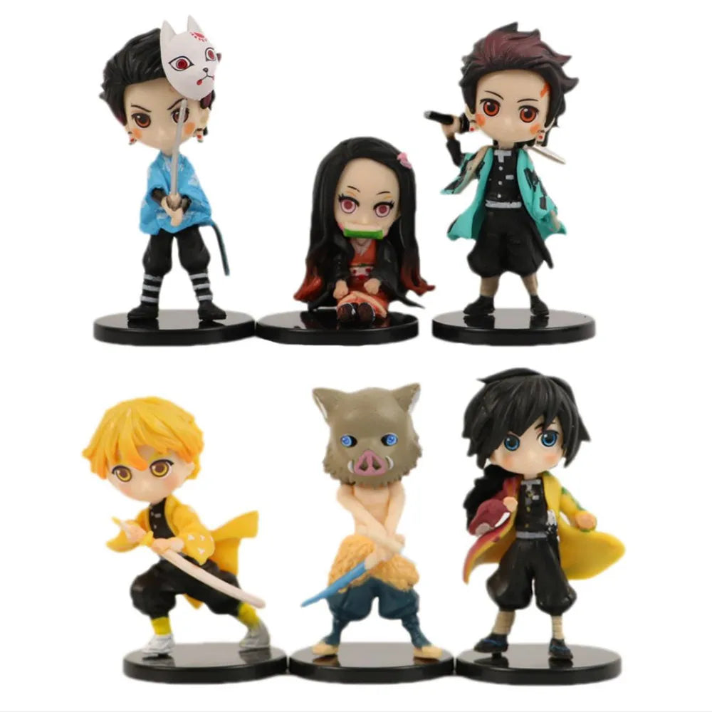 Anime 6pcs Demon Slayer Figure 7cm Kimetsu No Yaiba Figure Q Posket Kamado Tanjirou Kamado Nezuko Agatsuma Figure Toys