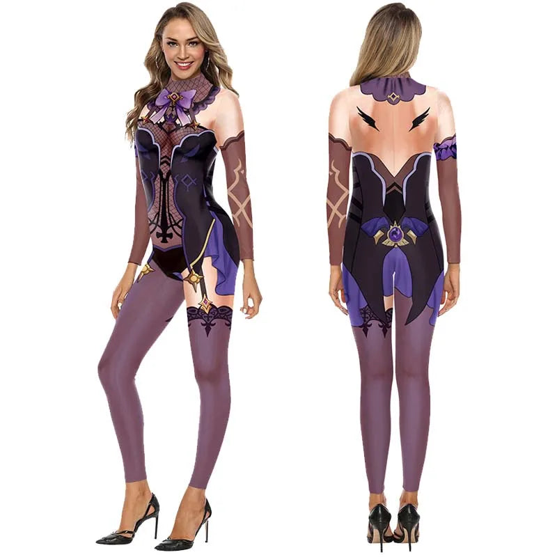 FCCEXIO Genshin Impact Suit Fashion 3D Cosplay Game Anime Print Women Costume Jumpsuit Sexy Bodysuits For Female
