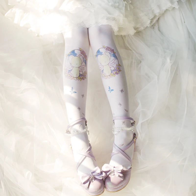 Anime CERBERUS cartoon Card Captor SAKURA Lolita Japanese sweet loli girl cherry print stockings cute lolita soft girl COS socks