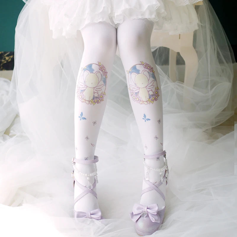 Anime CERBERUS cartoon Card Captor SAKURA Lolita Japanese sweet loli girl cherry print stockings cute lolita soft girl COS socks