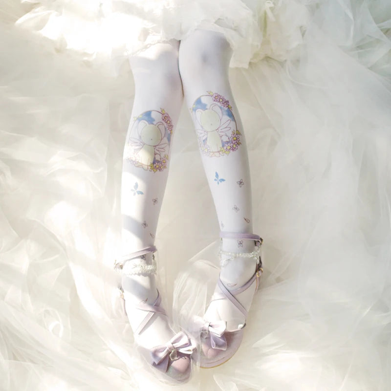 Anime CERBERUS cartoon Card Captor SAKURA Lolita Japanese sweet loli girl cherry print stockings cute lolita soft girl COS socks