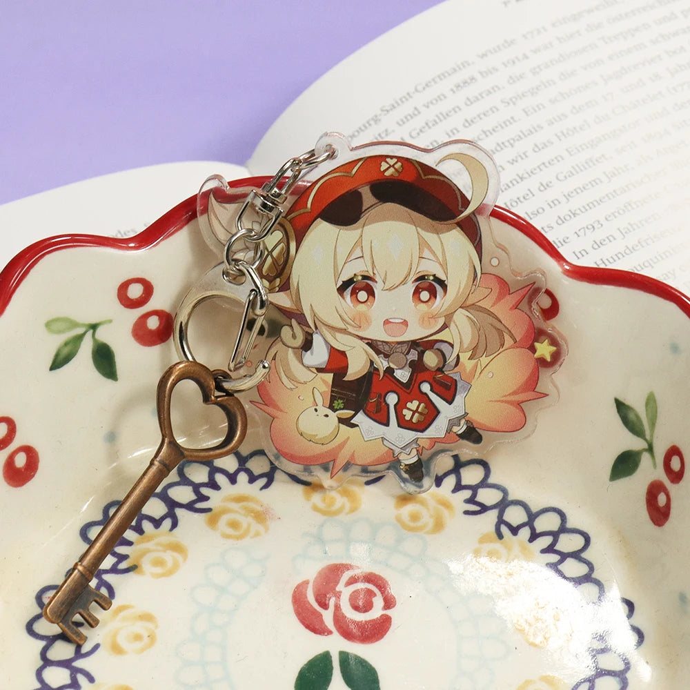 Anime Impact Cosplay Chibi Hutao Xiao Ganyu Keychain Venti Albedo Cute Character Car Pendant Fans Collection Props