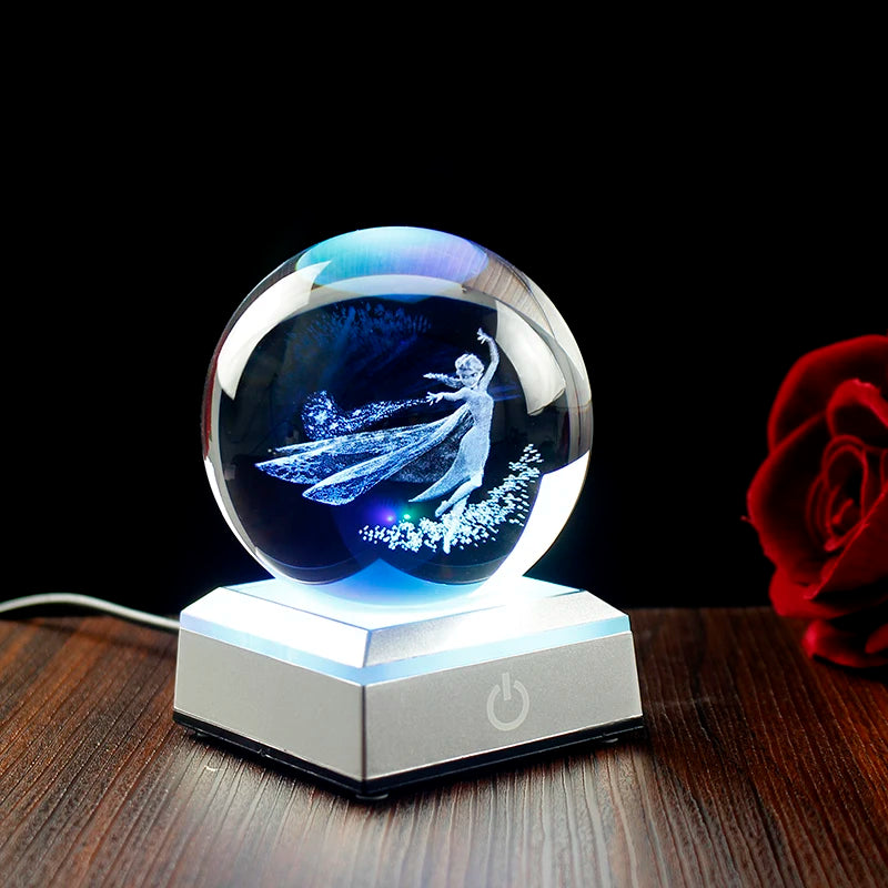 8cm 3.15inch Frozen Elsa Princess Anime Movie Figures Model Decorations Crystal Ball Home Decoration X'mas Gifts Children's Toys