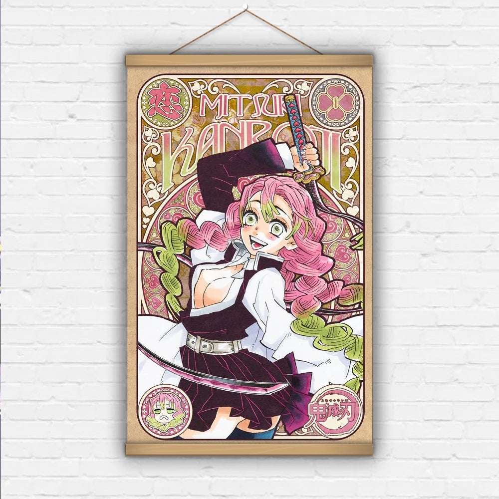Anime Manga Kamado Tanjirou Japan Nezuko Wall Poster Canvas Painting Solid Wood Hanging Scroll for Demon Slayer