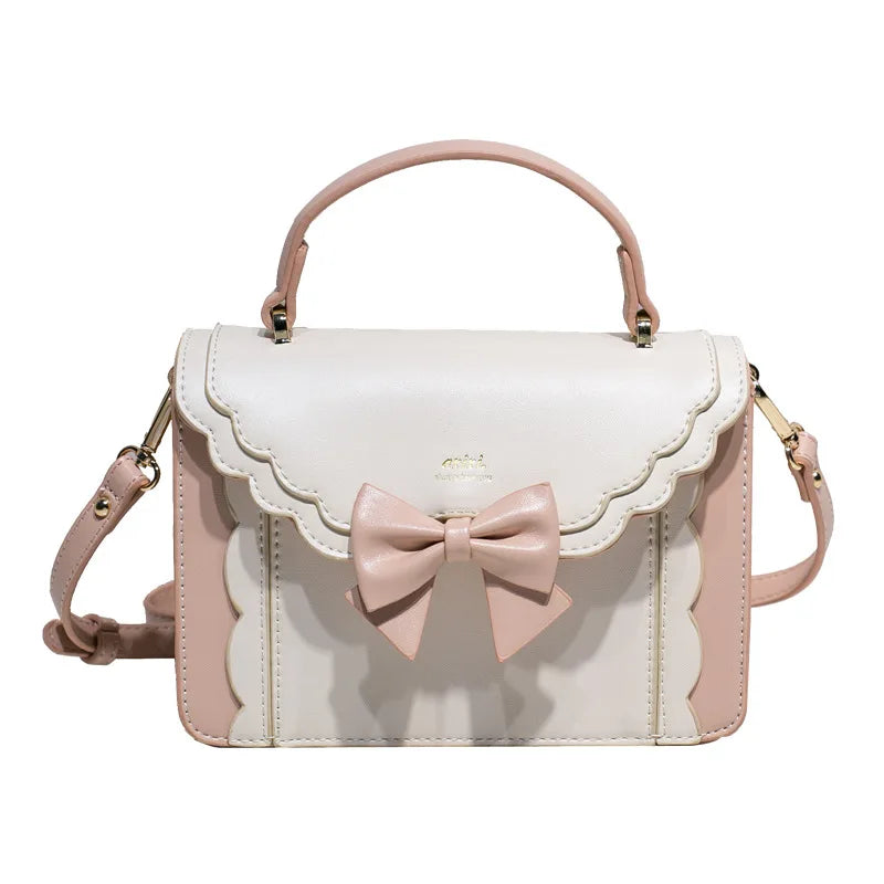 Bow lace  small square bag lolita one shoulder slung female soft girl  student lolita handbag JK uniform cosplay anime cute bag