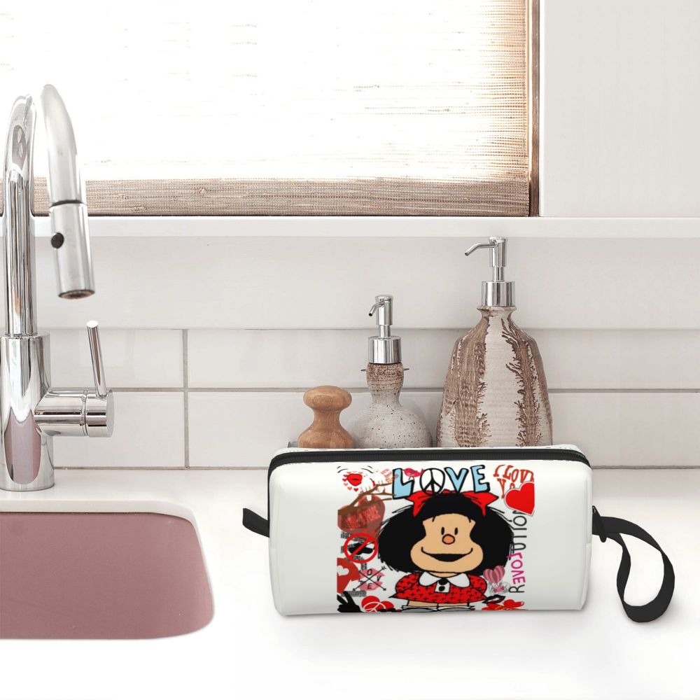 Custom Humor Manga Mafalda Travel Toiletry Bag Women Quino Argentina Cosmetic Makeup Bag Beauty Storage Bags Dopp Kit Box Case
