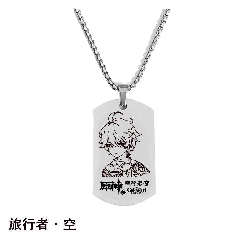 Engraved Genshin Impact Figure ID Pendant Necklace Tartaglia Keqing Diluc Stainless Steel Dog Tags Jewelry Accessories