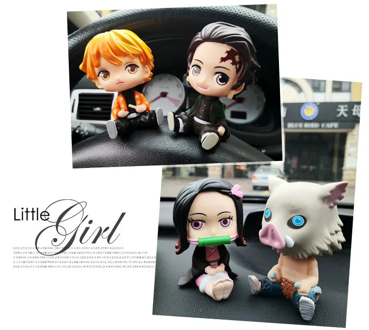 Anime Demon Slayer Car Decoration Tanjirou Nezuko Zenitsu Inosuke Action Figure Auto Interior Dashboard Ornament Accessories Toy
