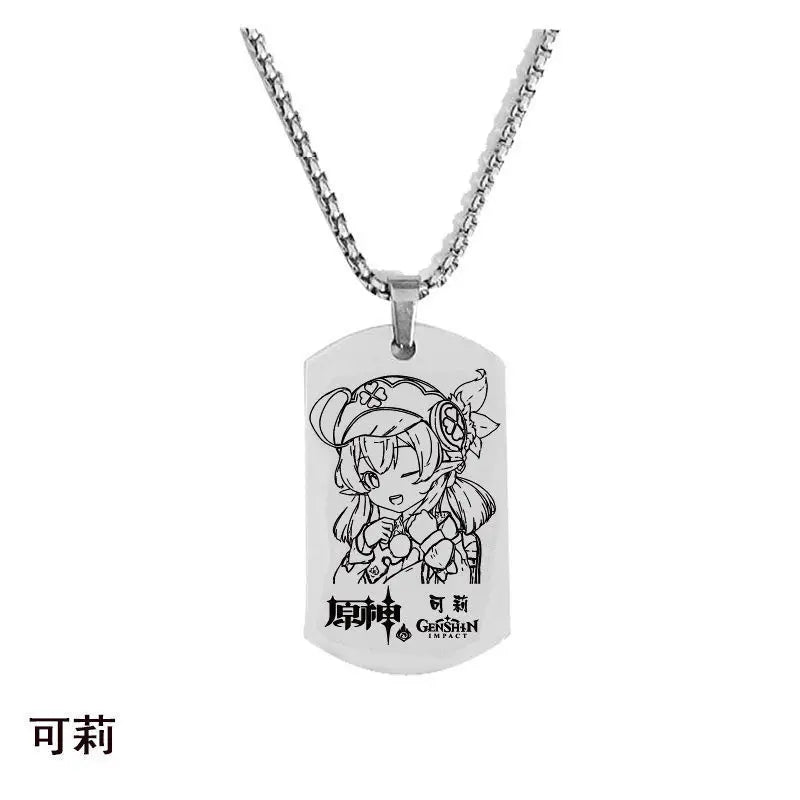 Engraved Genshin Impact Figure ID Pendant Necklace Tartaglia Keqing Diluc Stainless Steel Dog Tags Jewelry Accessories