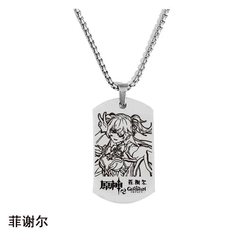 Engraved Genshin Impact Figure ID Pendant Necklace Tartaglia Keqing Diluc Stainless Steel Dog Tags Jewelry Accessories