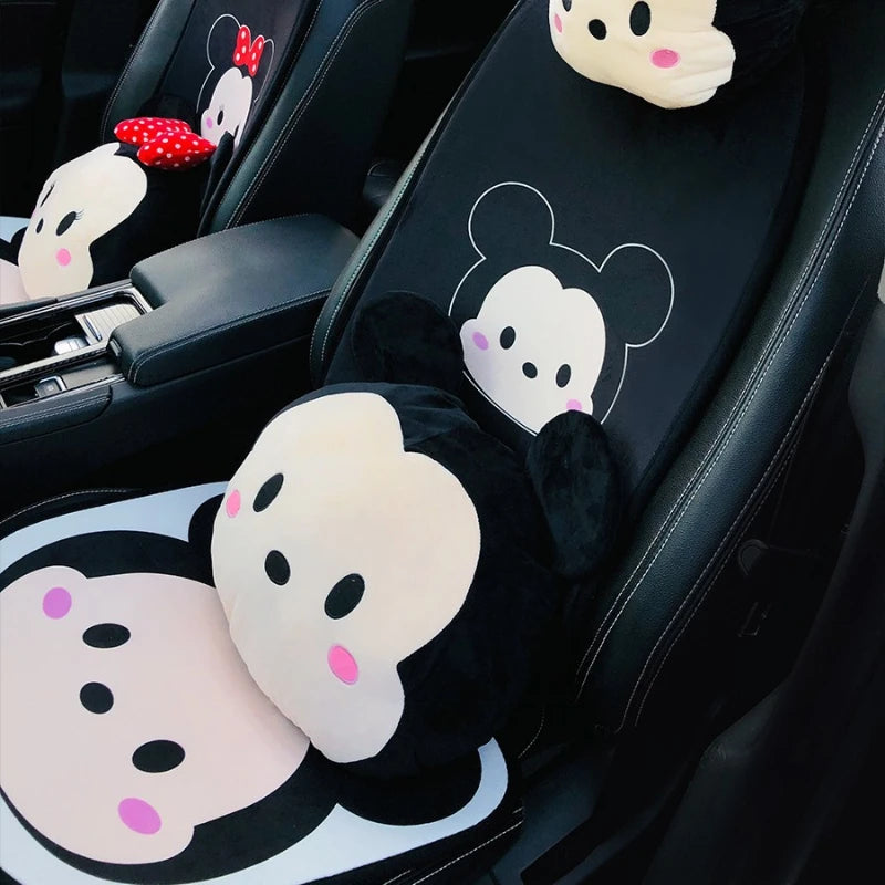 Disney Anime Figure Mickey Minne Car Headrest Neck Protection Pillow Ornament Cute Cartoon Auto Seat Headrest Decor Accessories