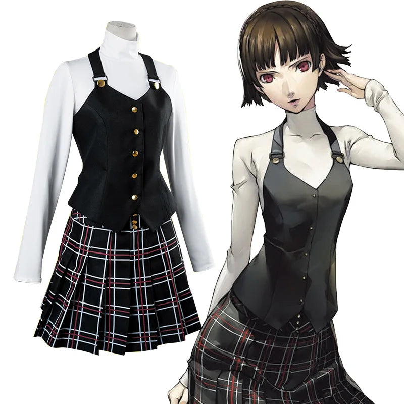 Aboutcos Anime P5/persona 5 Cosplay Costume Set Queen Makoto Niijima Cosplay Set Top+vest+skirt Halloween Harujuku Clothing