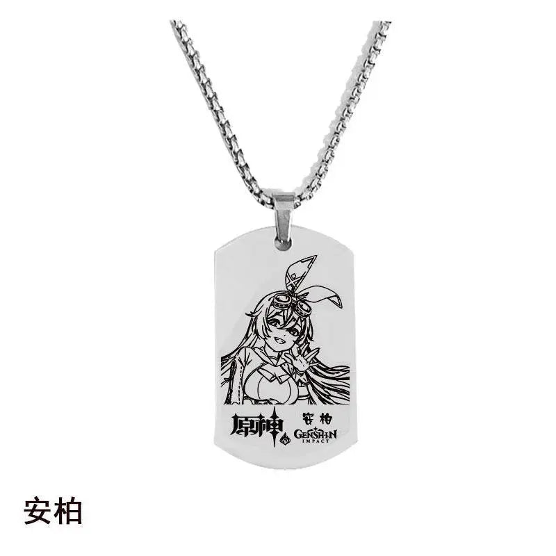 Engraved Genshin Impact Figure ID Pendant Necklace Tartaglia Keqing Diluc Stainless Steel Dog Tags Jewelry Accessories