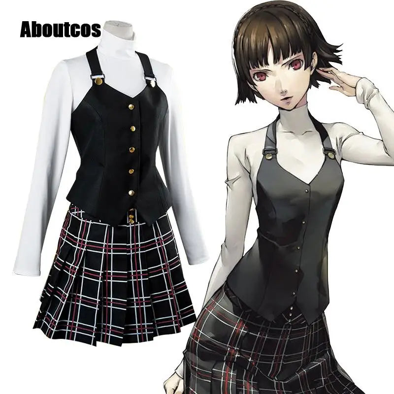 Aboutcos Anime P5/persona 5 Cosplay Costume Set Queen Makoto Niijima Cosplay Set Top+vest+skirt Halloween Harujuku Clothing