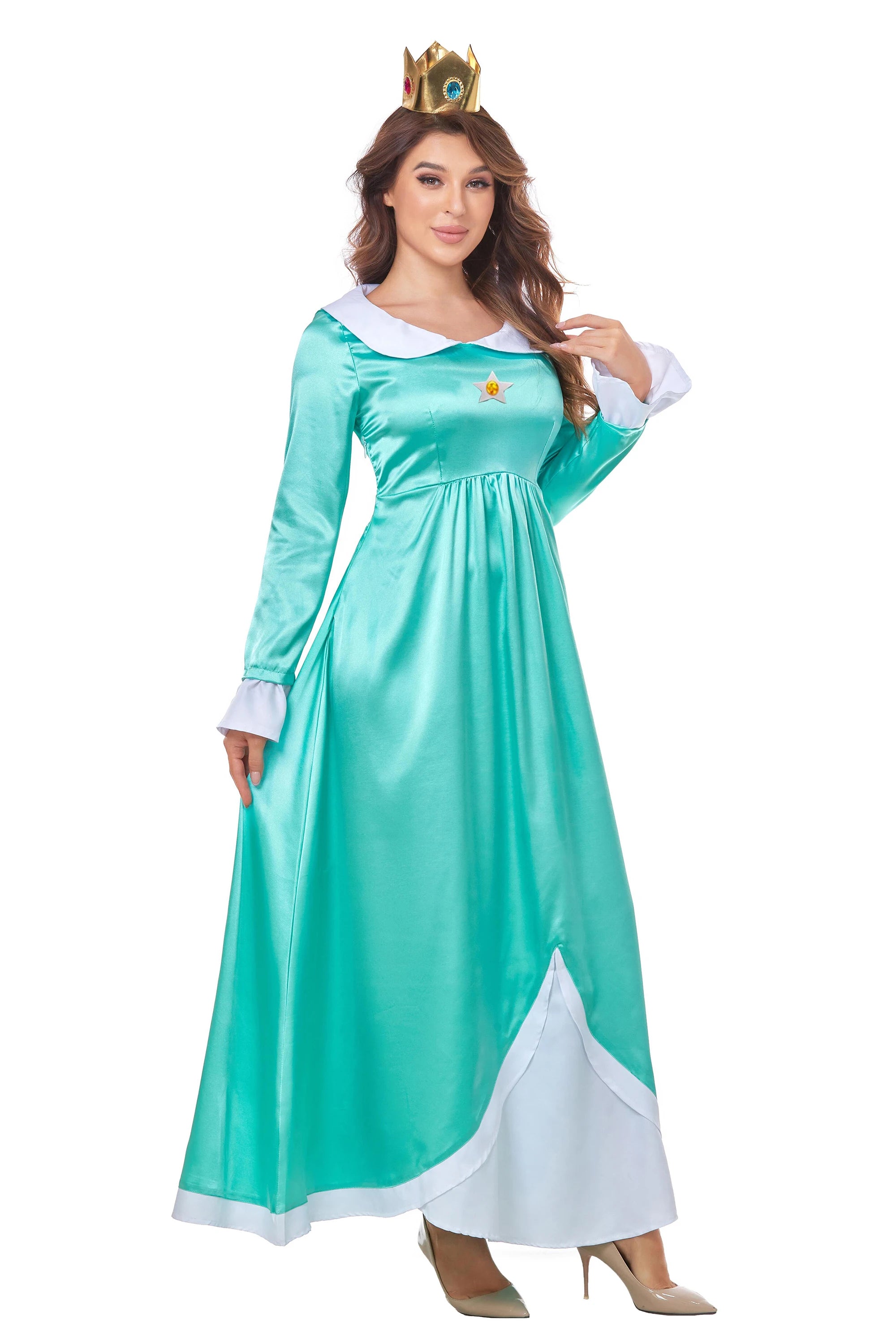 Daddy Princess Peach Cosplay Costume Peach Pink Dress Adult Rosalina Blue Dress Crown Suit Women Halloween Anime Cosplay Costume