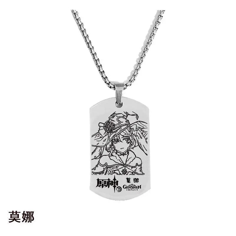 Engraved Genshin Impact Figure ID Pendant Necklace Tartaglia Keqing Diluc Stainless Steel Dog Tags Jewelry Accessories