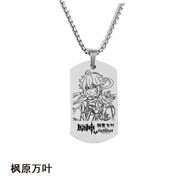 Engraved Genshin Impact Figure ID Pendant Necklace Tartaglia Keqing Diluc Stainless Steel Dog Tags Jewelry Accessories