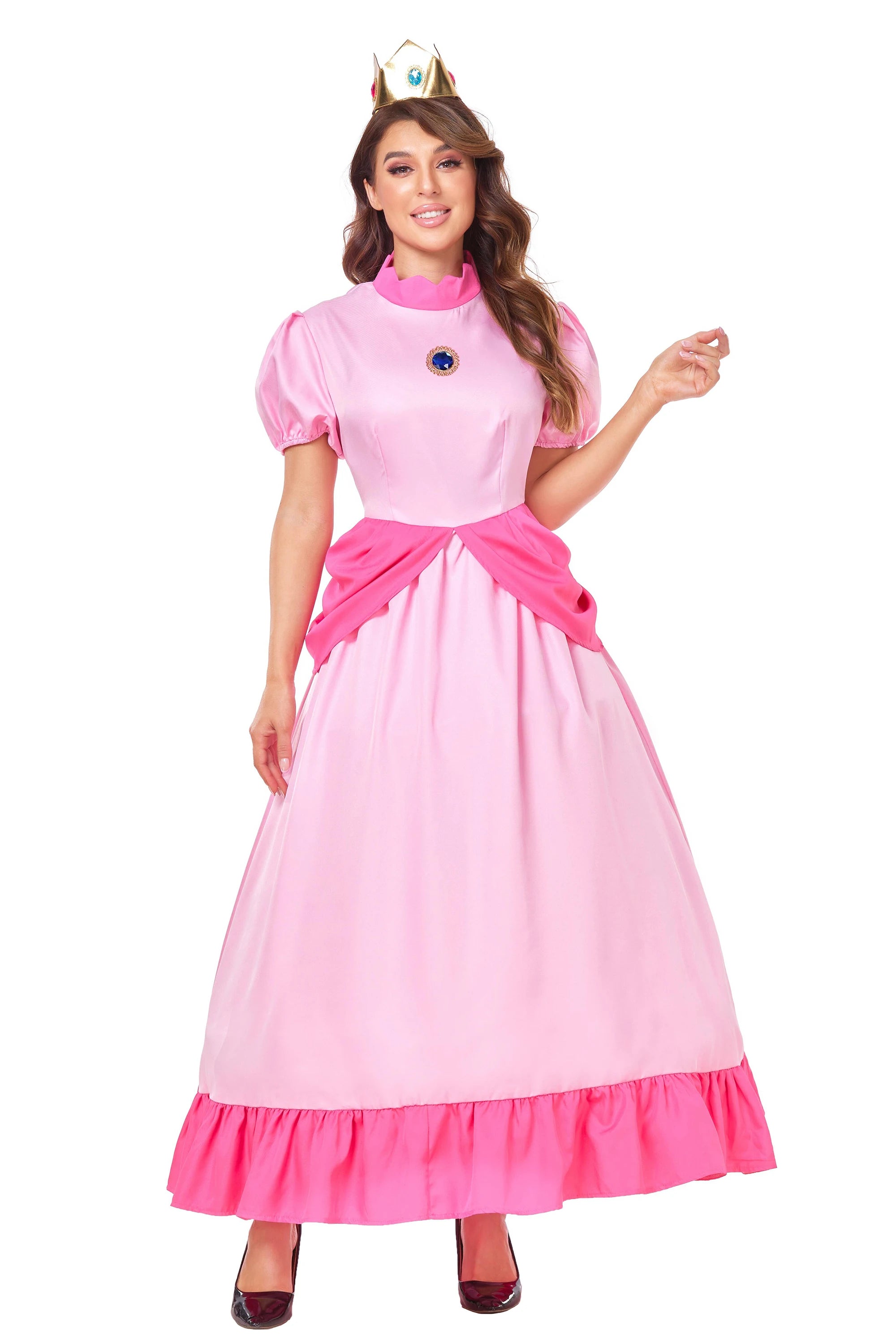 Daddy Princess Peach Cosplay Costume Peach Pink Dress Adult Rosalina Blue Dress Crown Suit Women Halloween Anime Cosplay Costume