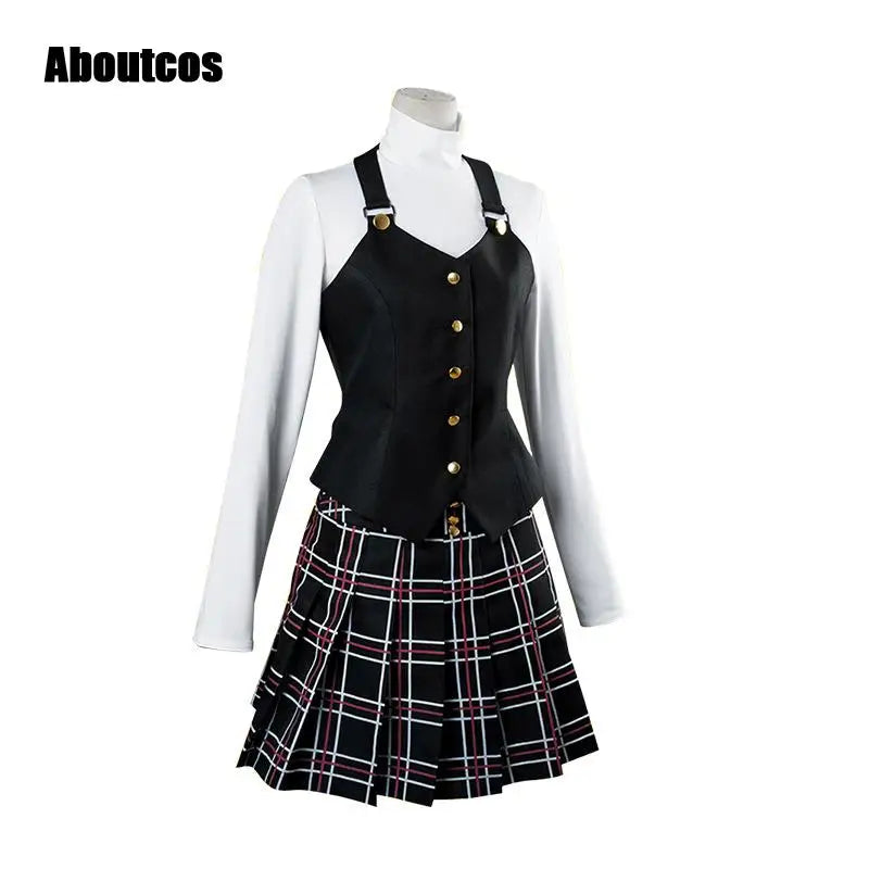 Aboutcos Anime P5/persona 5 Cosplay Costume Set Queen Makoto Niijima Cosplay Set Top+vest+skirt Halloween Harujuku Clothing