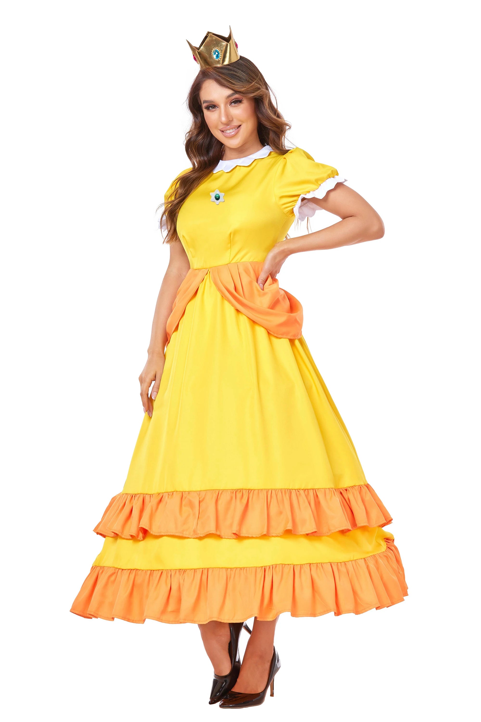 Daddy Princess Peach Cosplay Costume Peach Pink Dress Adult Rosalina Blue Dress Crown Suit Women Halloween Anime Cosplay Costume