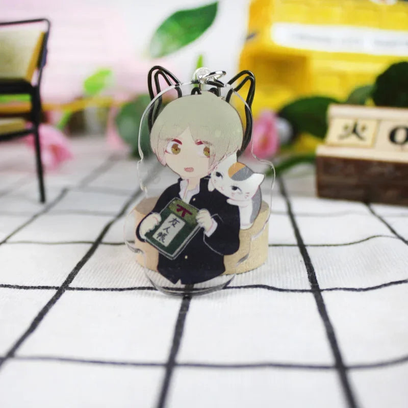 Cute Japanese Anime Natsume Yuujinchou Cat Teacher Badge Acrylic keychains key ring Natsume's Book of Friends Kids Toys