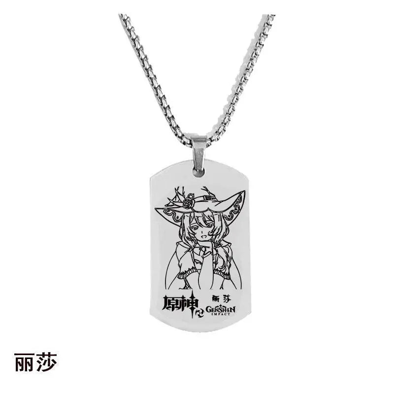 Engraved Genshin Impact Figure ID Pendant Necklace Tartaglia Keqing Diluc Stainless Steel Dog Tags Jewelry Accessories