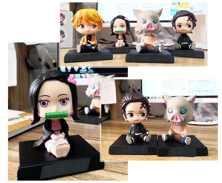 Anime Demon Slayer Car Decoration Tanjirou Nezuko Zenitsu Inosuke Action Figure Auto Interior Dashboard Ornament Accessories Toy
