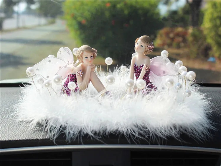 Car Ornament Anime Model Kawaii Diamond Wings Angel Ballet Girl Figure Auto Interior Decoration Women Pink Dashboard Accessories