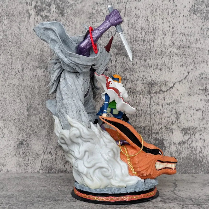 Naruto 28cm 4th Hokage Namikaze Minato Figure Sikifuujin Kurama Fight Model Doll Anime Ornaments Toys Collect Gifts