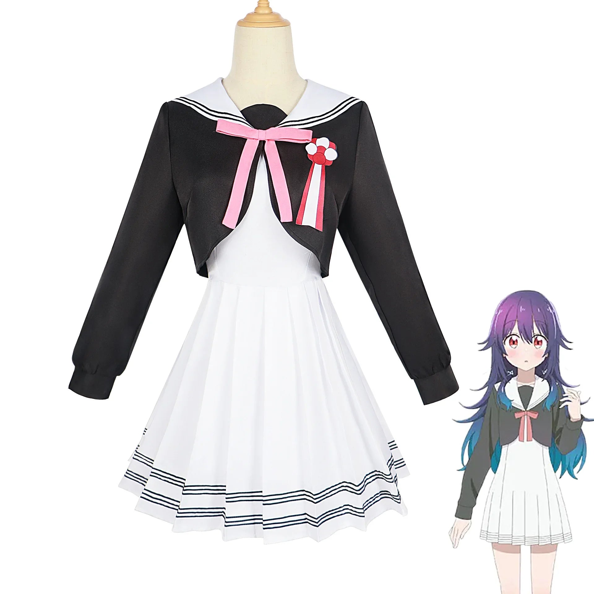 Anime Konohoshi Umika Cosplay Costume Manga Time Kirara White Dress Black Mini Coat School Jk Uniform Halloween for Girls