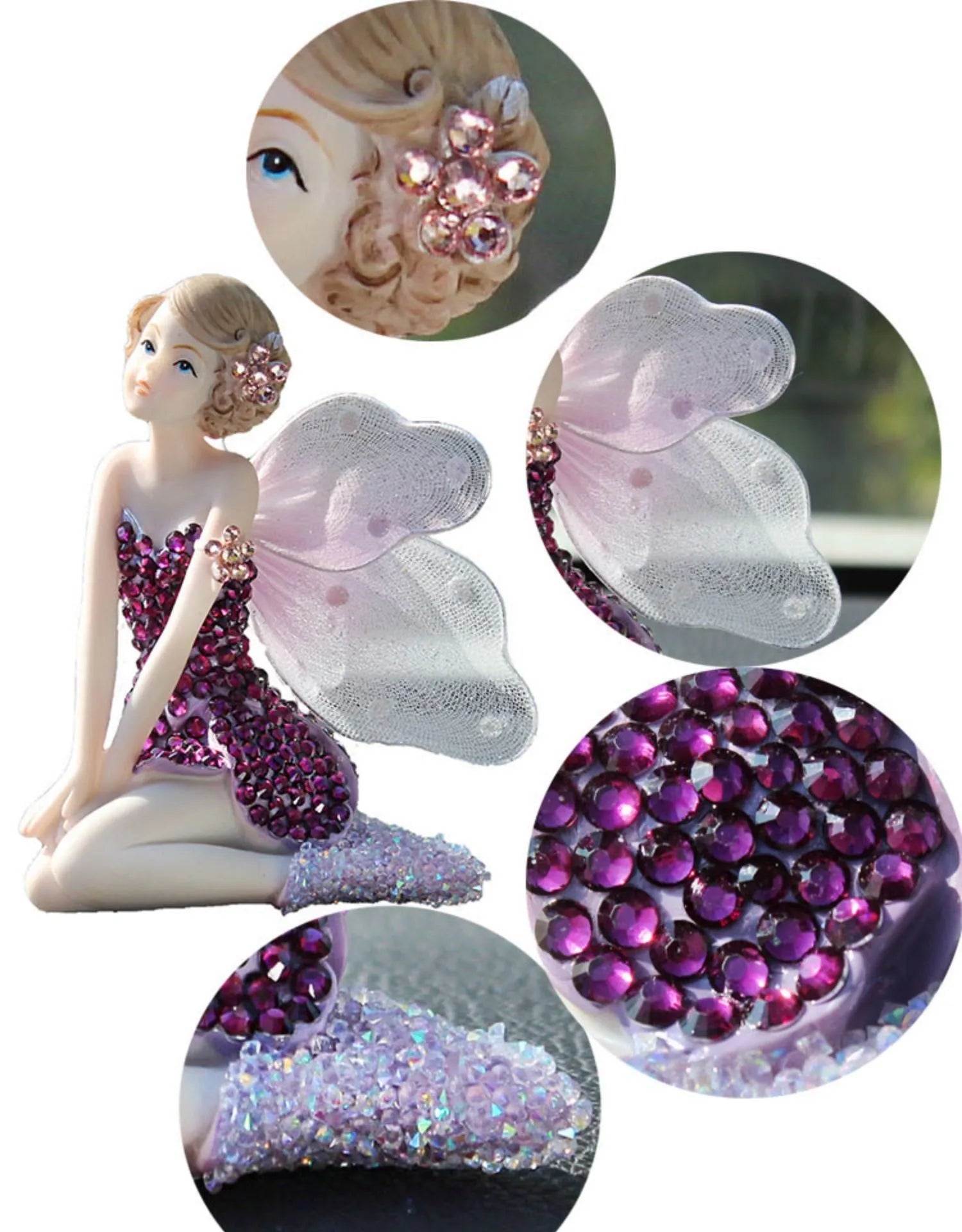 Car Ornament Anime Model Kawaii Diamond Wings Angel Ballet Girl Figure Auto Interior Decoration Women Pink Dashboard Accessories