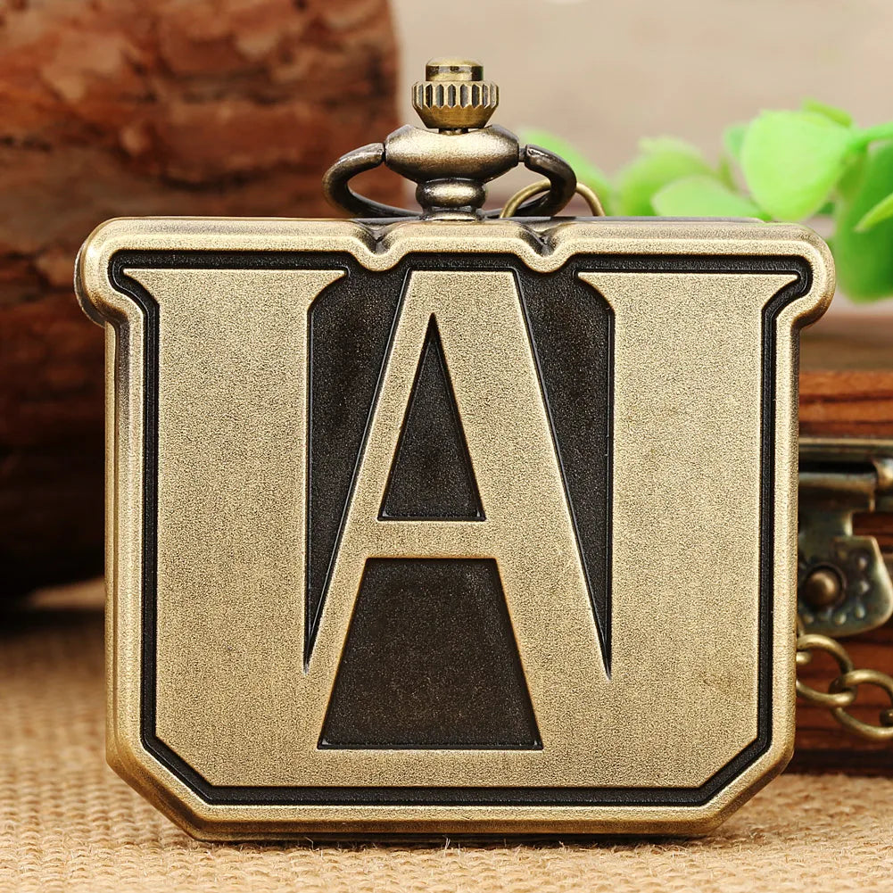 Bronze My Hero Academia Anime Quartz Pocket Watch Square Shaped Alloy Metal Steampunk Men Watch with Chain Antique Clock Vintage
