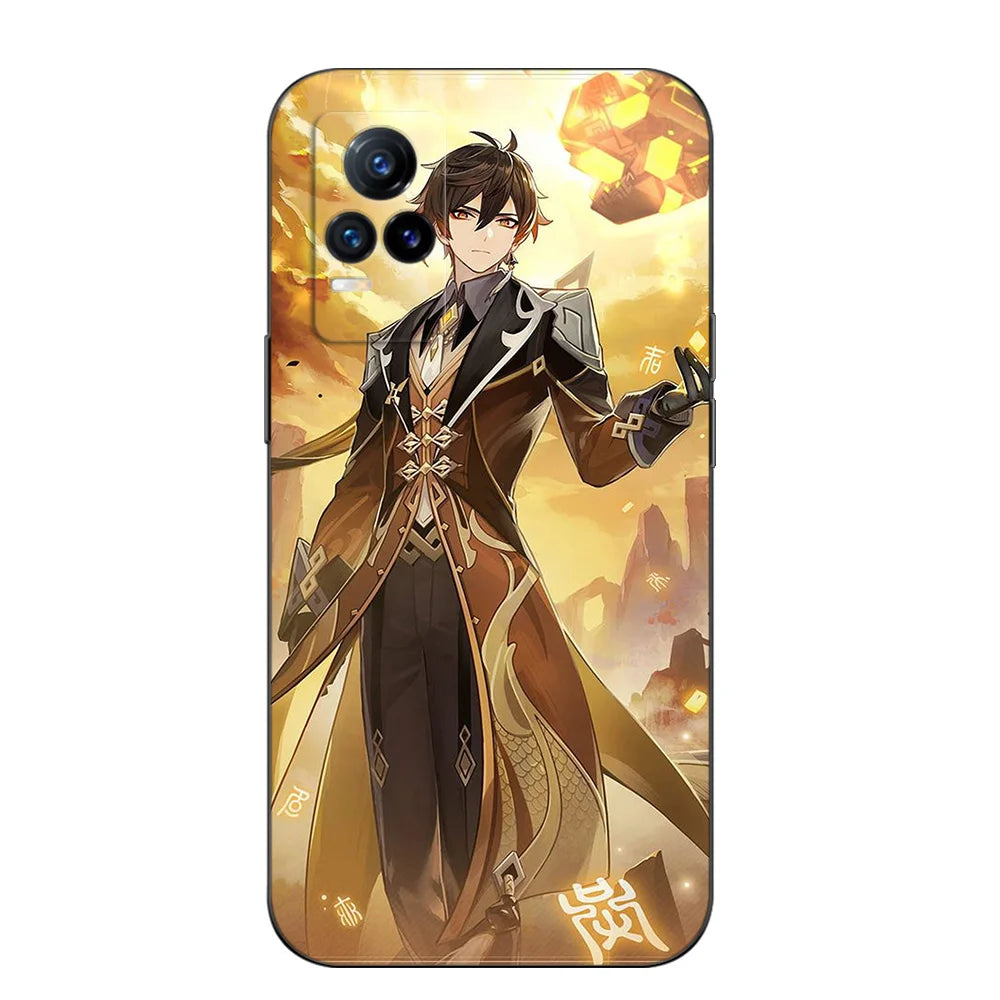 Black Tpu Case For Vivo Y21 Y51A 2021 Y21S Y33S Y51 2020 Y51S Y53s 4G Y72 5G Back Cover Genshin Impact