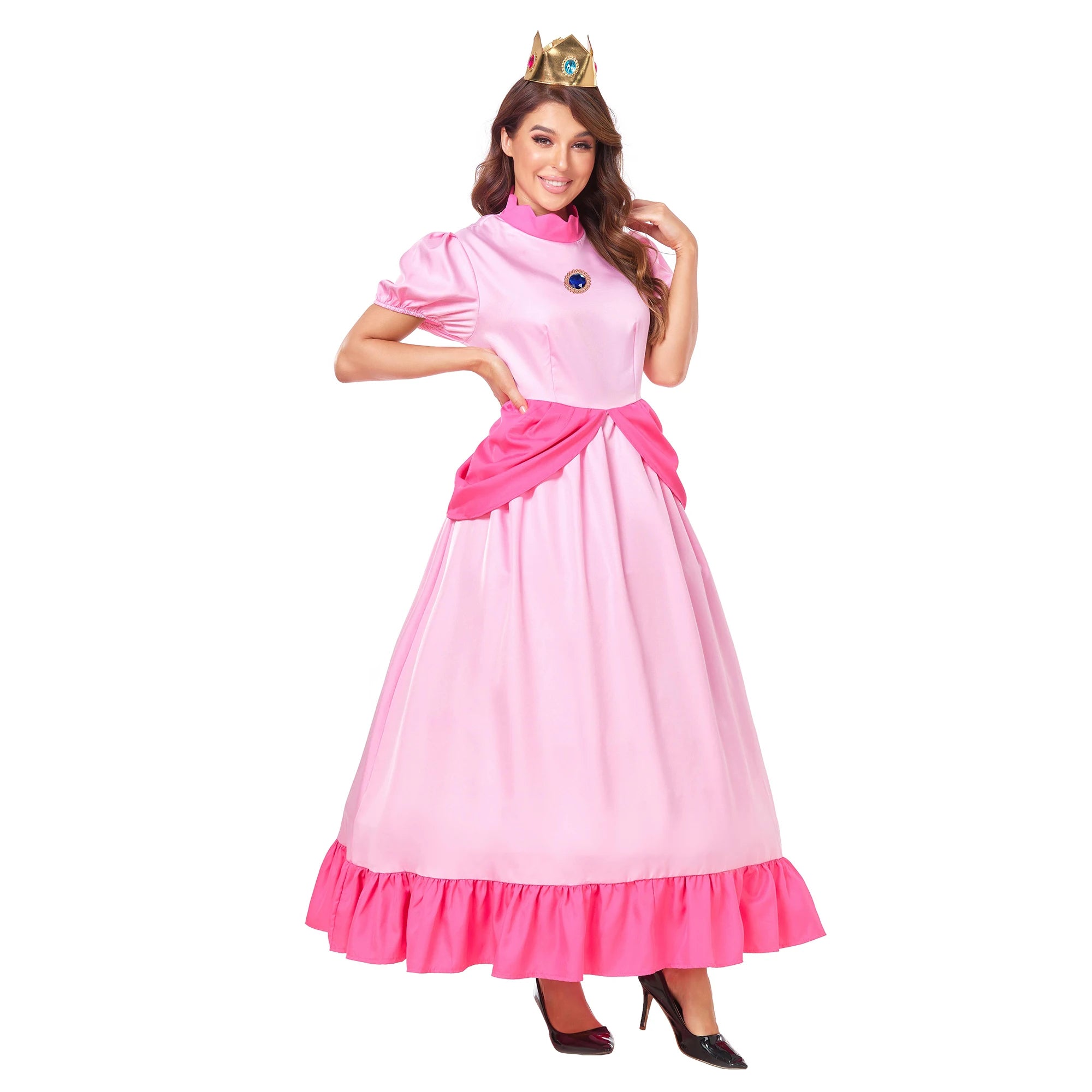 Daddy Princess Peach Cosplay Costume Peach Pink Dress Adult Rosalina Blue Dress Crown Suit Women Halloween Anime Cosplay Costume