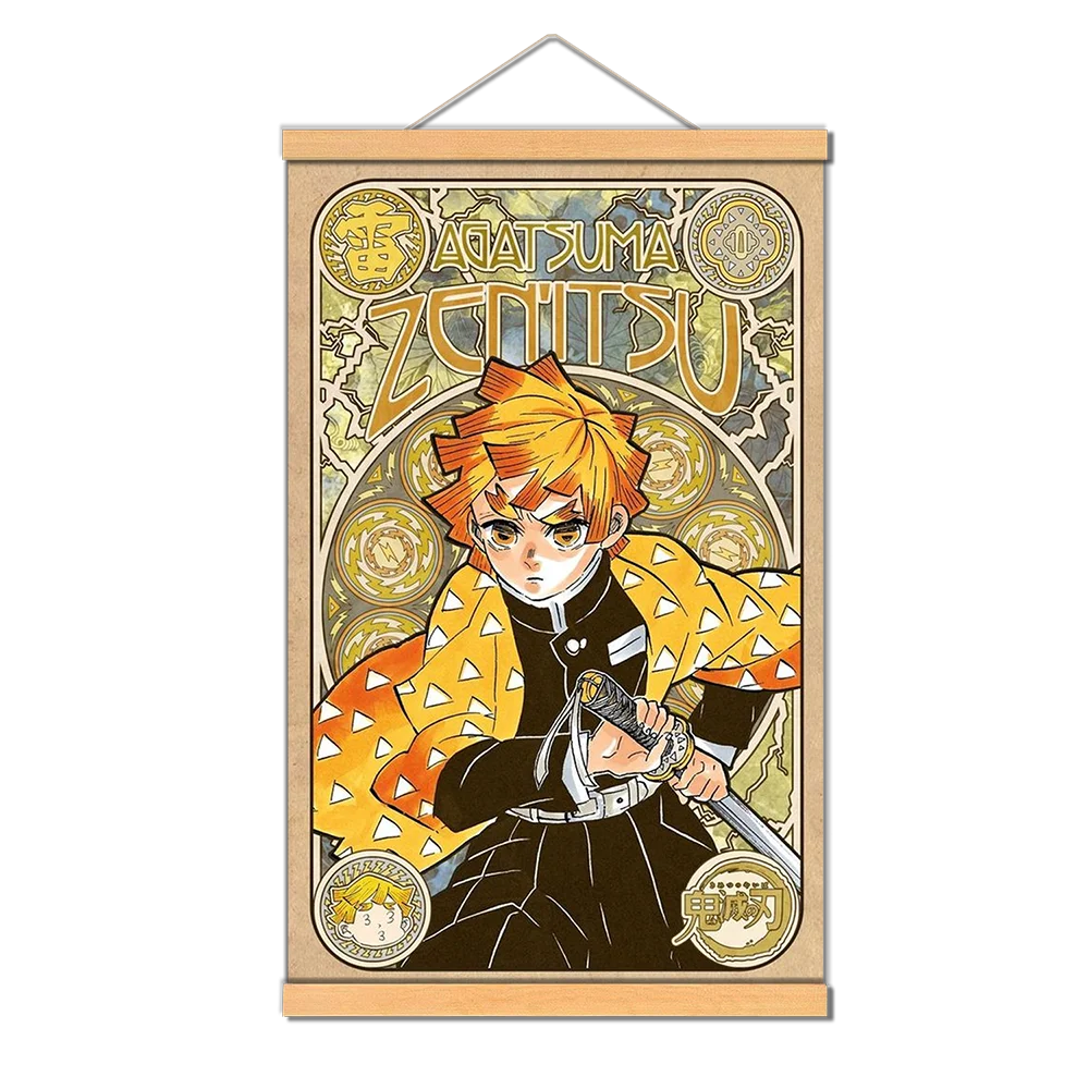 Anime Manga Kamado Tanjirou Japan Nezuko Wall Poster Canvas Painting Solid Wood Hanging Scroll for Demon Slayer