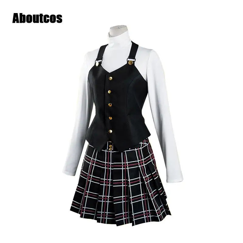 Aboutcos Anime P5/persona 5 Cosplay Costume Set Queen Makoto Niijima Cosplay Set Top+vest+skirt Halloween Harujuku Clothing