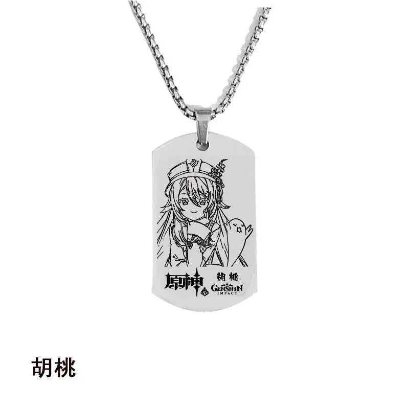 Engraved Genshin Impact Figure ID Pendant Necklace Tartaglia Keqing Diluc Stainless Steel Dog Tags Jewelry Accessories