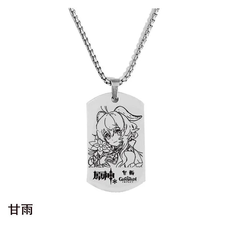 Engraved Genshin Impact Figure ID Pendant Necklace Tartaglia Keqing Diluc Stainless Steel Dog Tags Jewelry Accessories