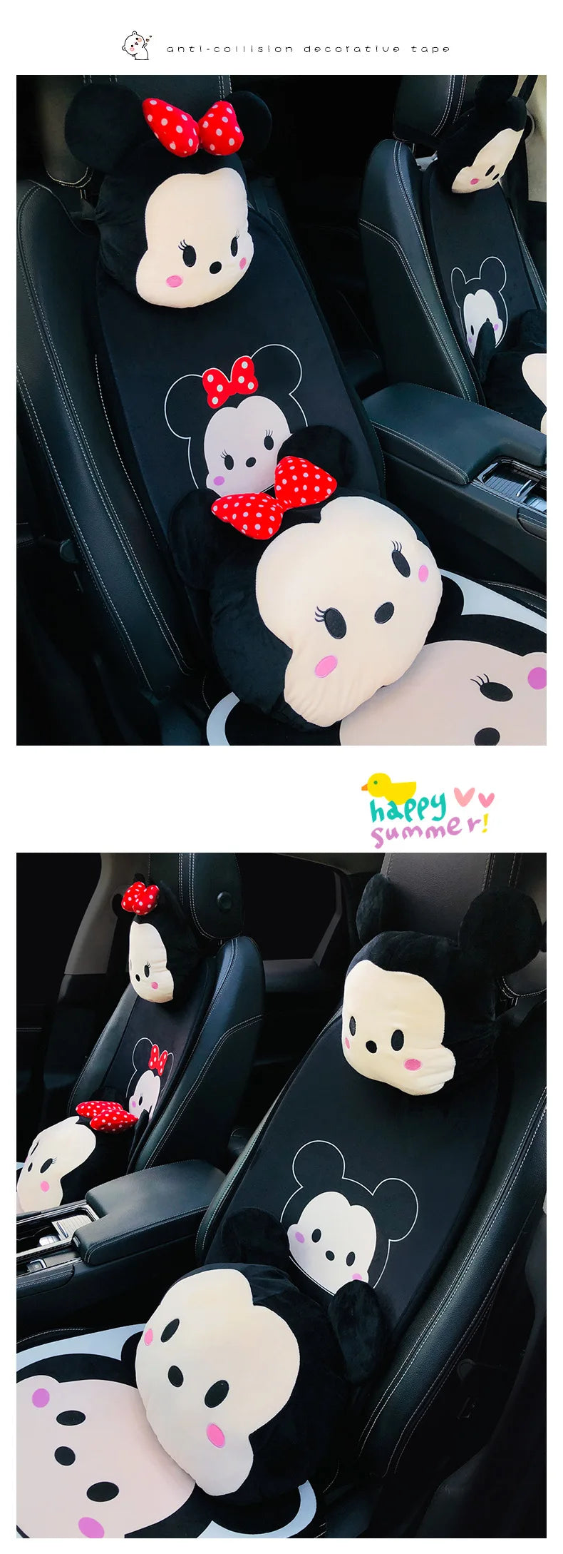 Disney Anime Figure Mickey Minne Car Headrest Neck Protection Pillow Ornament Cute Cartoon Auto Seat Headrest Decor Accessories