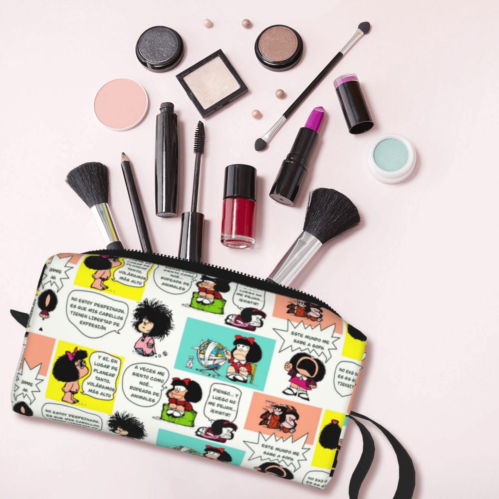 Custom Humor Manga Mafalda Travel Toiletry Bag Women Quino Argentina Cosmetic Makeup Bag Beauty Storage Bags Dopp Kit Box Case