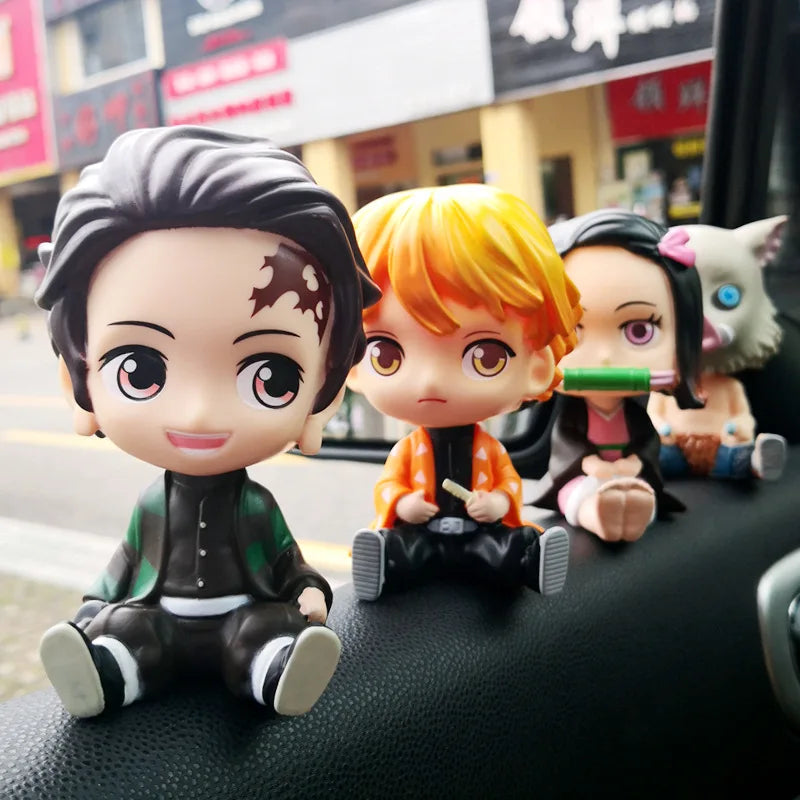 Anime Demon Slayer Car Decoration Tanjirou Nezuko Zenitsu Inosuke Action Figure Auto Interior Dashboard Ornament Accessories Toy