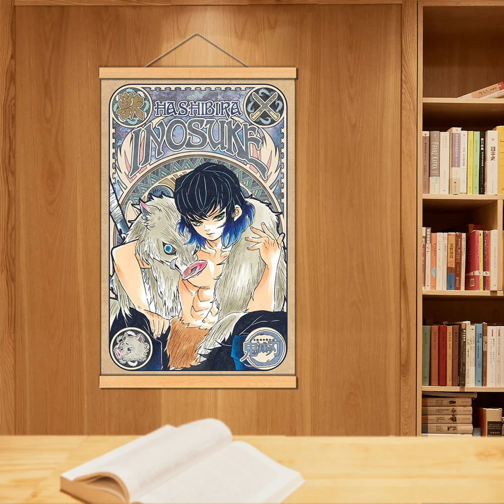 Anime Manga Kamado Tanjirou Japan Nezuko Wall Poster Canvas Painting Solid Wood Hanging Scroll for Demon Slayer