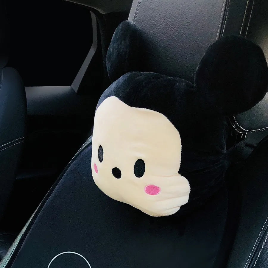 Disney Anime Figure Mickey Minne Car Headrest Neck Protection Pillow Ornament Cute Cartoon Auto Seat Headrest Decor Accessories